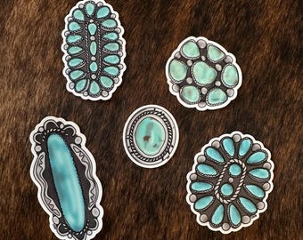 Western Turquoise Ring Stickers | Cowgirl Sticker Pack | Turquoise Gem Stone Jewelry