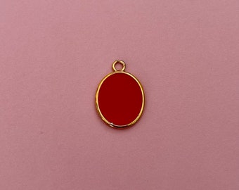 Brand New Vintage Silver Vermeil Red Enamel Oval Pendant