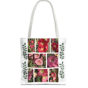 Floral Tote Bag Hollyhocks, Stylish Handbag, Eco-Friendly Shopper, Gift for Her, Summer Accessory
