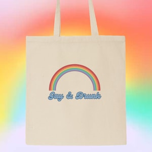 Gay & Drunk LGBTQ Gay/Lesbian/Queer/Trans/Nonbinary Pride Cotton Canvas Tote Bag