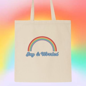 Gay & Worried LGBTQ Gay/Lesbian/Queer/Trans/Nonbinary Pride Cotton Canvas Tote Bag