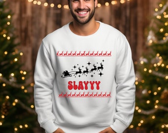 Pride Gay Apparel Slay Christmas Holiday Sweater LGBTQ+ Czerwony renifer