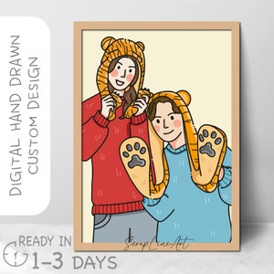 Portrait de famille personnalisé, caricature de dessin animé, cadeau personnalisé, portrait de couple, portrait de mariage, téléchargement numérique, décoration d'intérieur
