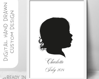 Custom Silhouette Portrait, Child Profile Art, Personalized Gift (Digital File)