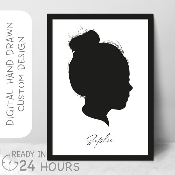 Custom Profile Silhouette Portrait, Digital File,  Kid Portrait,  Gifts for Mom Grandparent Gift, Family Portrait, Custom Faceless Portrait