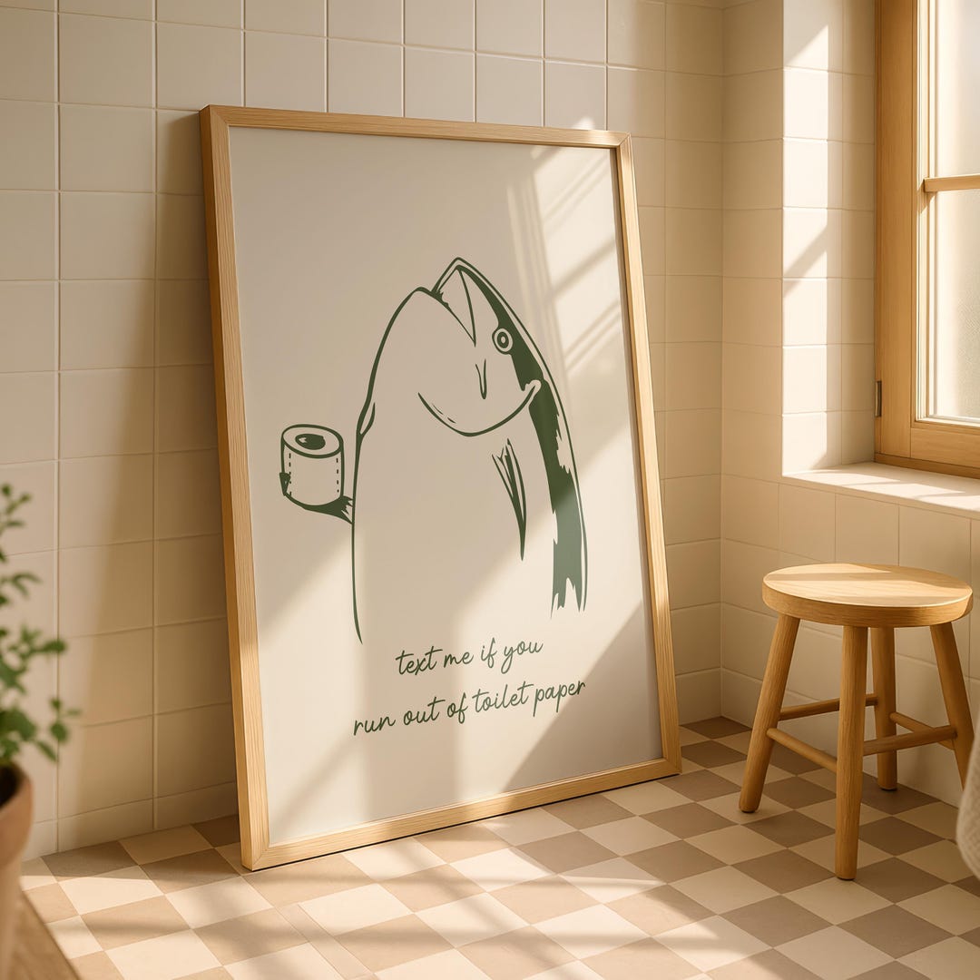 Quirky Fish Toilet Paper Print – Minimalist Bathroom Wall Art (digital ...