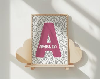 Personalized Nursery Name Print, Initial Monogram (Digital Download)