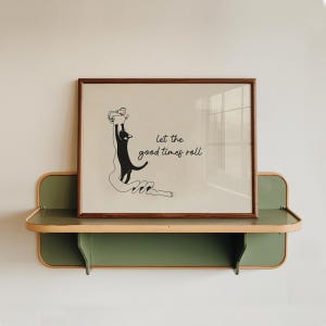Let the Good Times Roll Badkamer muurkunst, grappige kat toiletpapier print, gastenbadkamer decor, minimalistische kat zeer fijne tekeningen, grappig badkamerbord