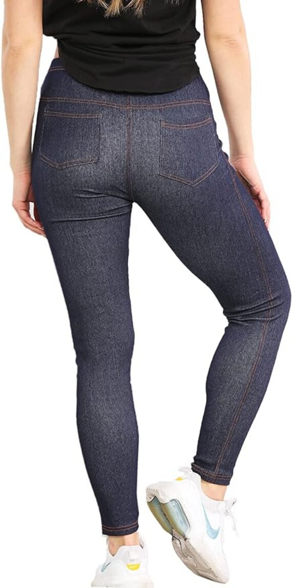 Ladies Stretchy Denim Look Skinny Jeggings Leggings Plus Size 8 10