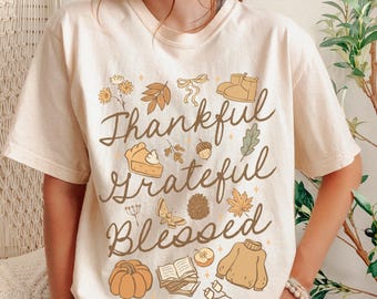 Thankful grateful blessed Shirt, Comfort Colors Thanksgiving Shirt, Christian Fall Graphic Tee