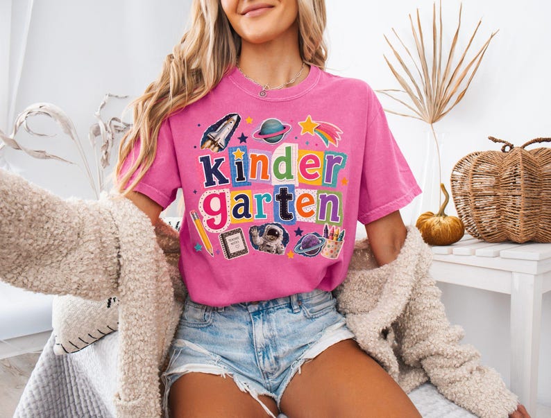 Space Kindergarten Teacher Shirt, Retro Teacher Tee, Back To School Gift, Kindergarten Teacher Tshirt, Space Teacher Shirt, Teacher Gift Crunchberry