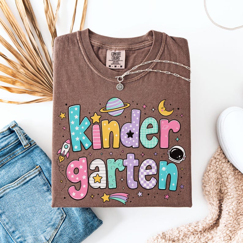 Space Kindergarten Teacher Shirt, Retro Teacher Tee, Back To School Gift, Kindergarten Teacher Tshirt, Space Teacher Shirt, Teacher Gift Espresso
