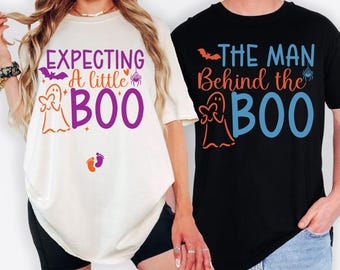Halloween Couples Pregnancy Announcement Shirts, Baby Reveal Tshirt, comfort colors tees, Matching Couple shirts, Expecting Mom Dad Gift