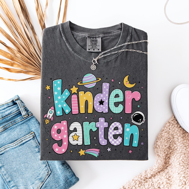 Space Kindergarten Teacher Shirt, Retro Teacher Tee, Back To School Gift, Kindergarten Teacher Tshirt, Space Teacher Shirt, Teacher Gift Pepper
