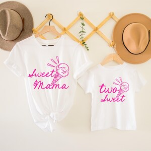 Chemise d&#39;anniversaire crème glacée, chemise d&#39;anniversaire deux douces, chemises d&#39;anniversaire assorties pour la famille, t-shirt maman crème glacée, chérie, t-shirt trois crèmes glacées sucrées