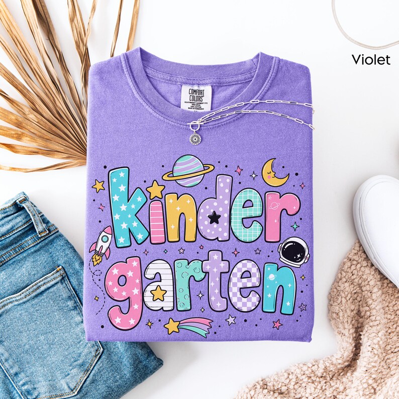 Space Kindergarten Teacher Shirt, Retro Teacher Tee, Back To School Gift, Kindergarten Teacher Tshirt, Space Teacher Shirt, Teacher Gift Violet