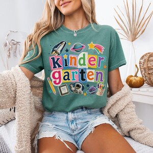 Space Kindergarten Teacher Shirt, Retro Teacher Tee, Back To School Gift, Kindergarten Teacher Tshirt, Space Teacher Shirt, Teacher Gift light green