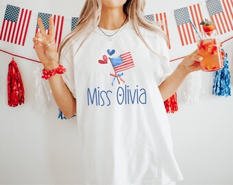 Custom 4th of July Teacher Shirt, Comfort Colors Patriotic Name Shirt, Personalized Red White and Blue Tee, Summer Teacher Gift, USA Shirt