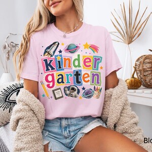 Space Kindergarten Teacher Shirt, Retro Teacher Tee, Back To School Gift, Kindergarten Teacher Tshirt, Space Teacher Shirt, Teacher Gift Blossom