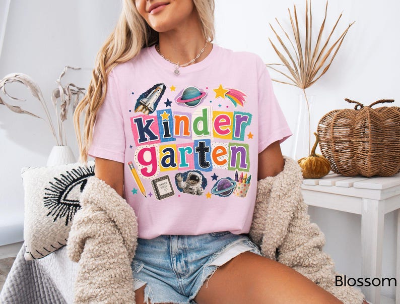 Space Kindergarten Teacher Shirt, Retro Teacher Tee, Back To School Gift, Kindergarten Teacher Tshirt, Space Teacher Shirt, Teacher Gift Blossom