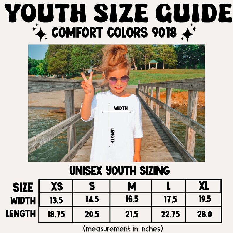 K&ouml;nnte beinhalten: Unisex-Gr&ouml;&szlig;entabelle f&uuml;r Jugendliche mit Ma&szlig;en in Zoll f&uuml;r Breite und L&auml;nge von T-Shirts in den Gr&ouml;&szlig;en XS, S, M, L und XL.