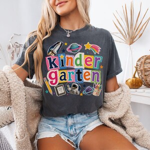 Space Kindergarten Teacher Shirt, Retro Teacher Tee, Back To School Gift, Kindergarten Teacher Tshirt, Space Teacher Shirt, Teacher Gift Pepper