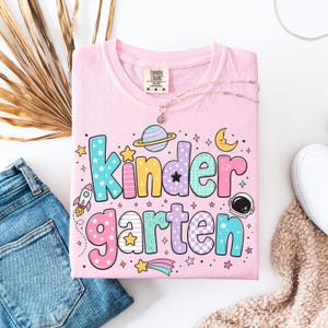 Space Kindergarten Teacher Shirt, Retro Teacher Tee, Back To School Gift, Kindergarten Teacher Tshirt, Space Teacher Shirt, Teacher Gift Blossom