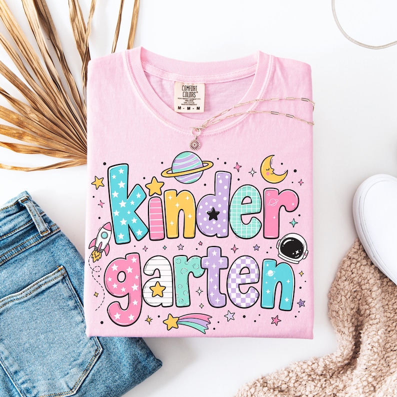Space Kindergarten Teacher Shirt, Retro Teacher Tee, Back To School Gift, Kindergarten Teacher Tshirt, Space Teacher Shirt, Teacher Gift Blossom