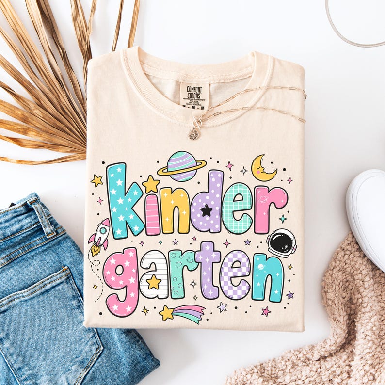 Space Kindergarten Teacher Shirt, Retro Teacher Tee, Back To School Gift, Kindergarten Teacher Tshirt, Space Teacher Shirt, Teacher Gift Ivory