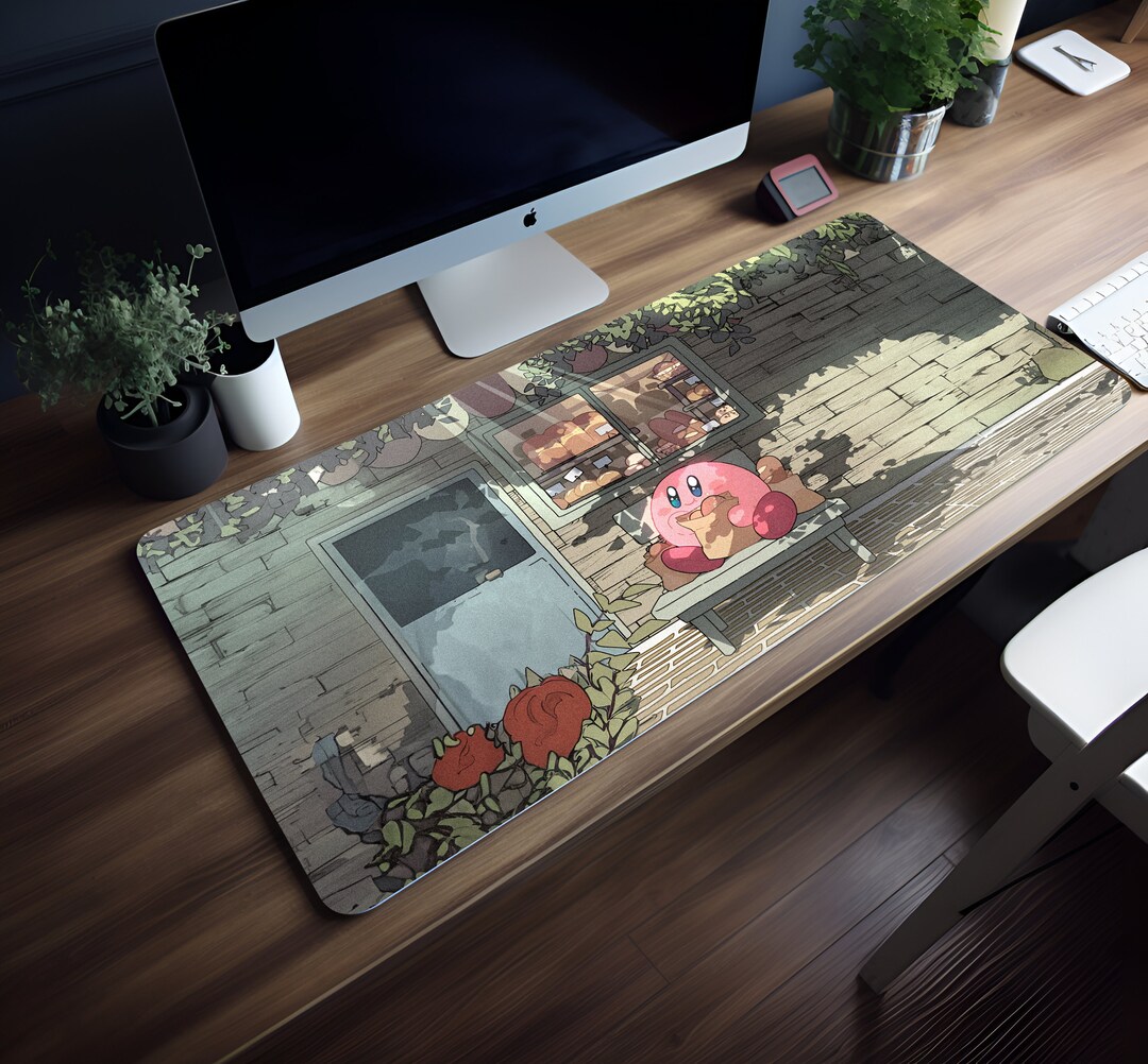 Kirby on Banch, Kawaii Kirby Mouse Pad, Cute Kirby, Custom Mousepad