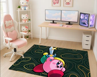 Hero of Dream Land, Defender of Hyrule - Kirby x Zelda Rugs, 6 Sizes, Large Kirby Area Rug: Soft & Cute for Playroom or Nursery, Bedroom