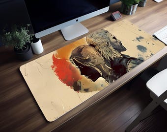 Geralt & Ciri Silhouette: Witcher RGB Mouse Pad, LED Extended DeskMat, Artistic Character Design, Large Gaming Mousepad, 8 Sizes, Gamer Gift