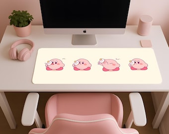 Podkładka pod mysz Kawaii Kirby, uroczy Kirby, spersonalizowana podkładka pod mysz, estetyczna mata na biurko, mata na biurko XXL, śliczna podkładka pod mysz, śliczna mata na biurko, wystrój biura
