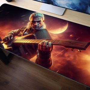 Geralt&#39;s Midnight Melody: The Witcher Mouse Pad, LED RGB Lightning, XL Mousepad, 8 Different Sizes, Aesthetic Desk Mat, Gamer Desk Mat