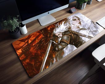 Geralt in Battle: Witcher RGB Mouse Pad, LED Extended Desk Mat, Ciri & Wild Hunt Scene, Large Gaming Mousepad, 8 Sizes, Fantasy Gamer Gift