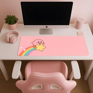カービィのレインボースターライドマウスパッド、8サイズ、RGBライト、XXLデスクマット、かわいいカービィ、パステルカラーのマウスパッド、かわいいデスクデコレーション、ピンクのアニメパッド