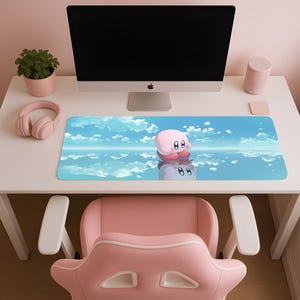 カービーリフレクション、かわいいカービーマウスパッド、かわいいカービー、カスタムマウスパッド、美しいデスクマット、XXLデスクマット、かわいいマウスパッド、かわいいデスクマット、カービー