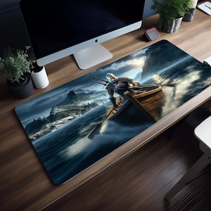Geralt&#39;s Midnight Voyage: The Witcher Mouse Pad, LED RGB Lightning, XL Mousepad, 8 Different Sizes, Aesthetic Desk Mat, Gaming Mouse Pad