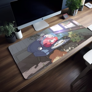 Kirby Drinking a Warm Drink, Kawaii Kirby Mouse Pad, Cute Kirby, Custom Mousepad,  Esthetic Desk Mat, XXL Desk Mat, Cute Mouse Pad, Kirby