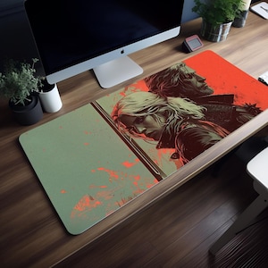 Geralt & Ciri: Witcher RGB Mouse Pad, LED Extended Desk Mat, Fantasy Character Art, Large Gaming Mousepad, 8 Sizes, Gamer Desk Setup