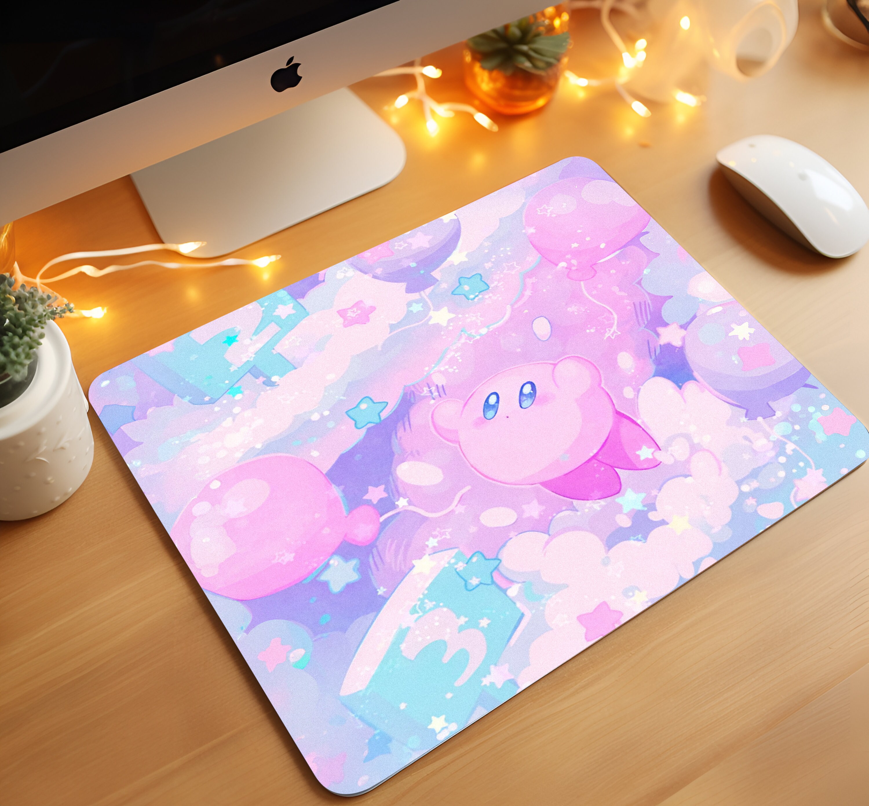 Party Kirby, Kawaii Kirby Mouse Pad, Cute Kirby, Custom Mousepad