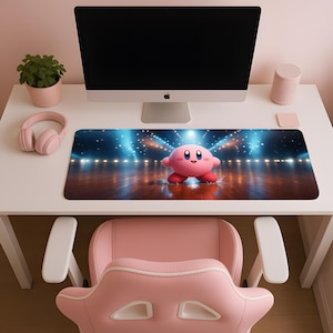 カービィ スポットライトダンス マウスパッド、8サイズ、RGBライト、XXLデスクマット、コンサートステージカービィ、かわいいLEDゲーミングパッド、キュートなダンスデスクマット