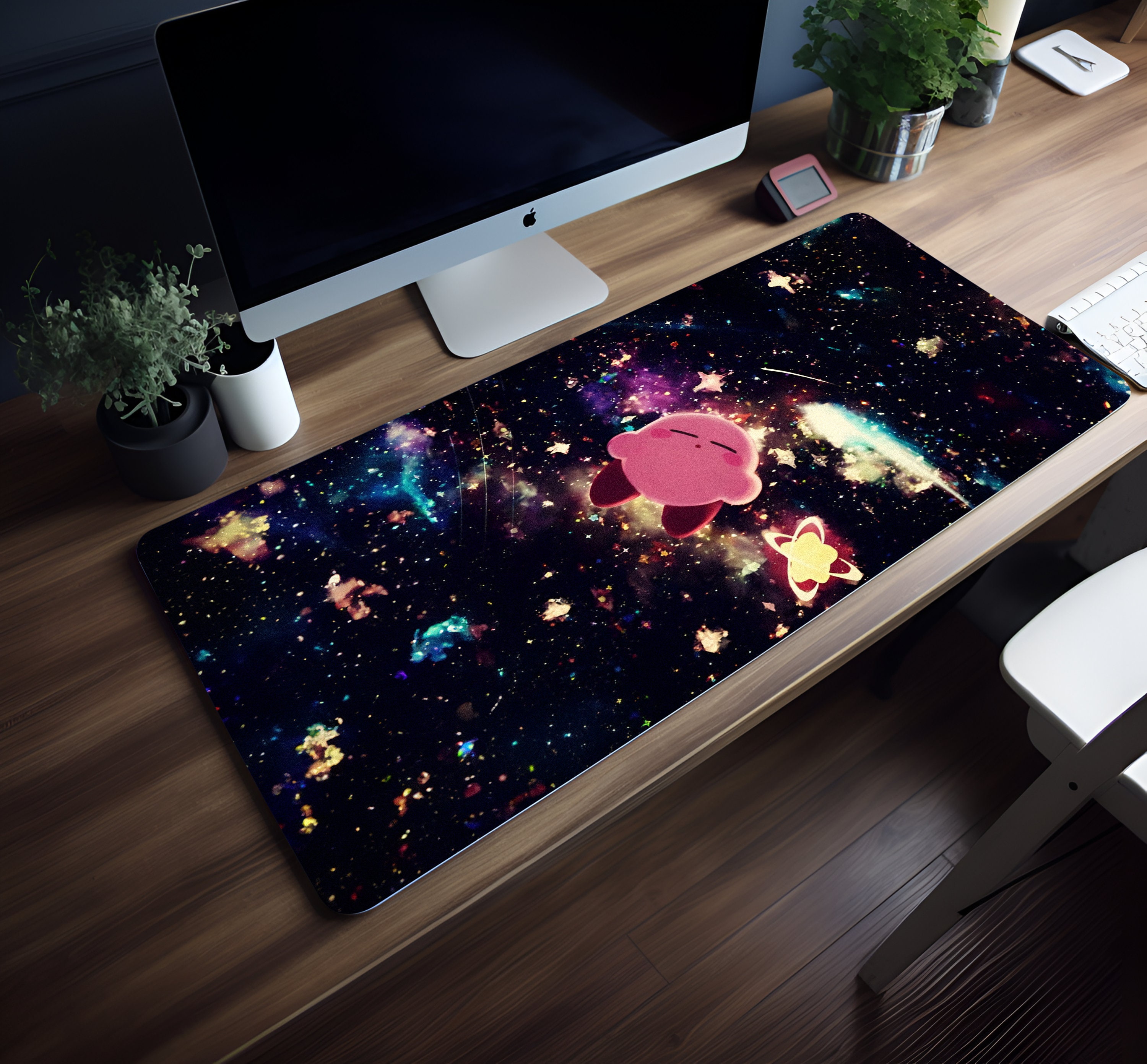 Kirby in Space, Kawaii Kirby Mouse Pad, Cute Kirby, Custom Mousepad