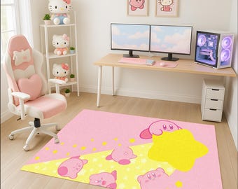 Kirby Star Rug, Goodies Designs Shop, 6 Sizes, Large Kirby Area Rug: Soft & Cute for Playroom or Nursery, Bedroom or Living Room, Cute Rug