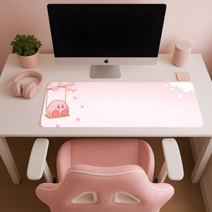 カービィ 桜吹雪 マウスパッド 8サイズ RGBライト付き XXLデスクマット さくらカービィ かわいいパステルカラーのマウスパッド キュートな春のデスクデコレーション