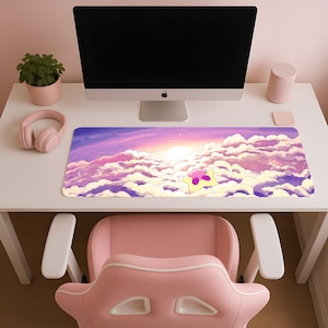 雲の中のカービィ、かわいいカービィのマウスパッド、かわいいカービィ、カスタムマウスパッド、美しいデスクマット、XXLデスクマット、かわいいマウスパッド、かわいいデスクマット、カービィ