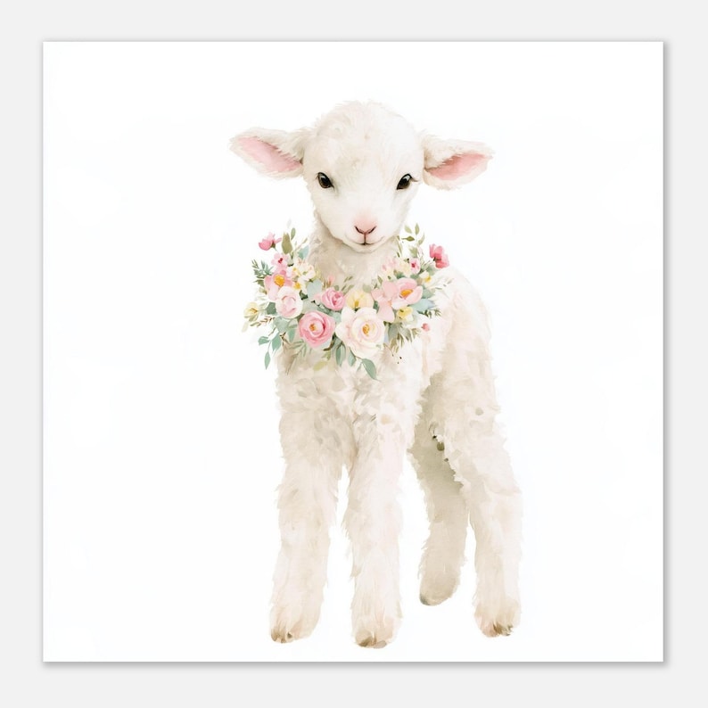 Baby Lamb Nursery Wall Art, Cute Watercolor Sheep With Pink Floral ...