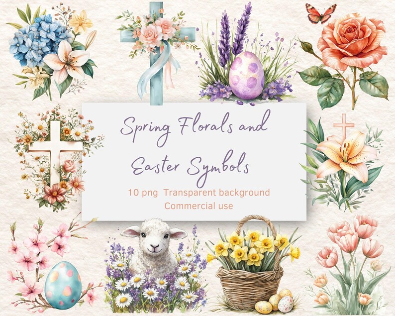 Spring Florals and Easter Symbols PNG Bundle – 10 Transparent Files ...