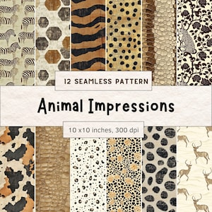 Wild Impressions Animal Print Seamless Pattern Bundle - Leopard, Zebra, Tiger, and More | Exotic Safari Digital Paper PNG