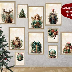 Christmas Print set, 10 Christmas Wall art prints, Xmas printable wall art, Festive art, Contemporary wall decor, Farmhouse christmas decor